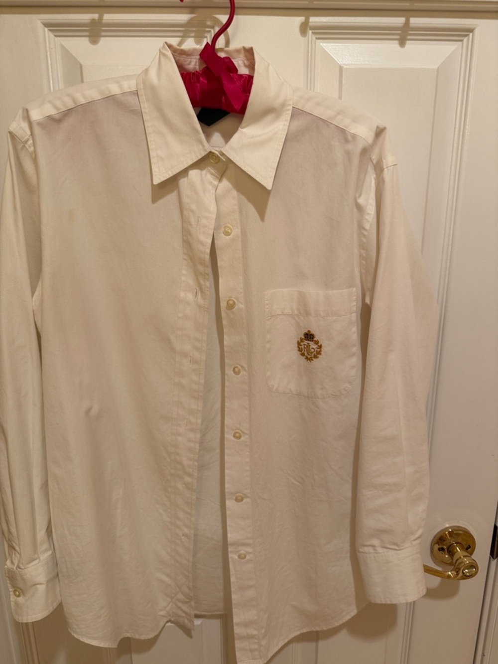 Lauren Ralph Lauren Cream Button-Down Shirt with Embroidered Crest